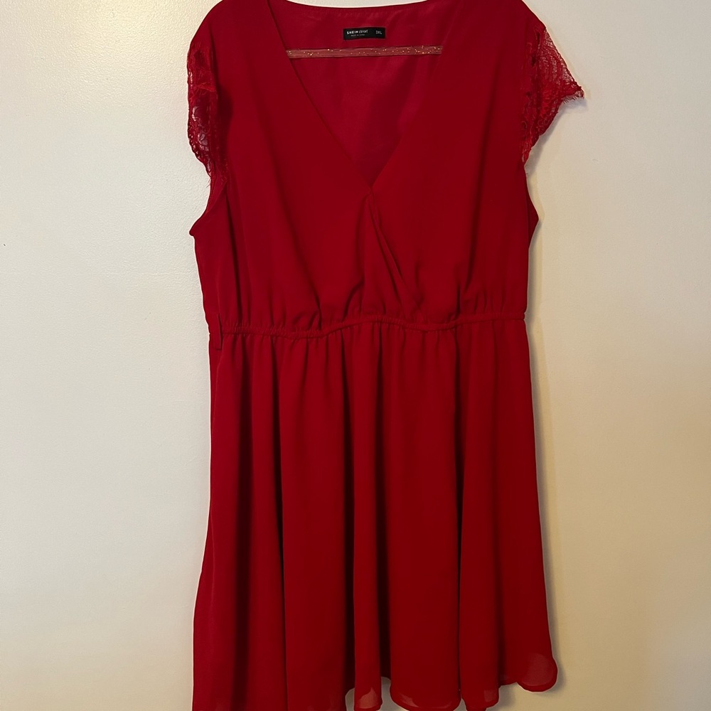 SHEIN Red Lace Sleeve Dress